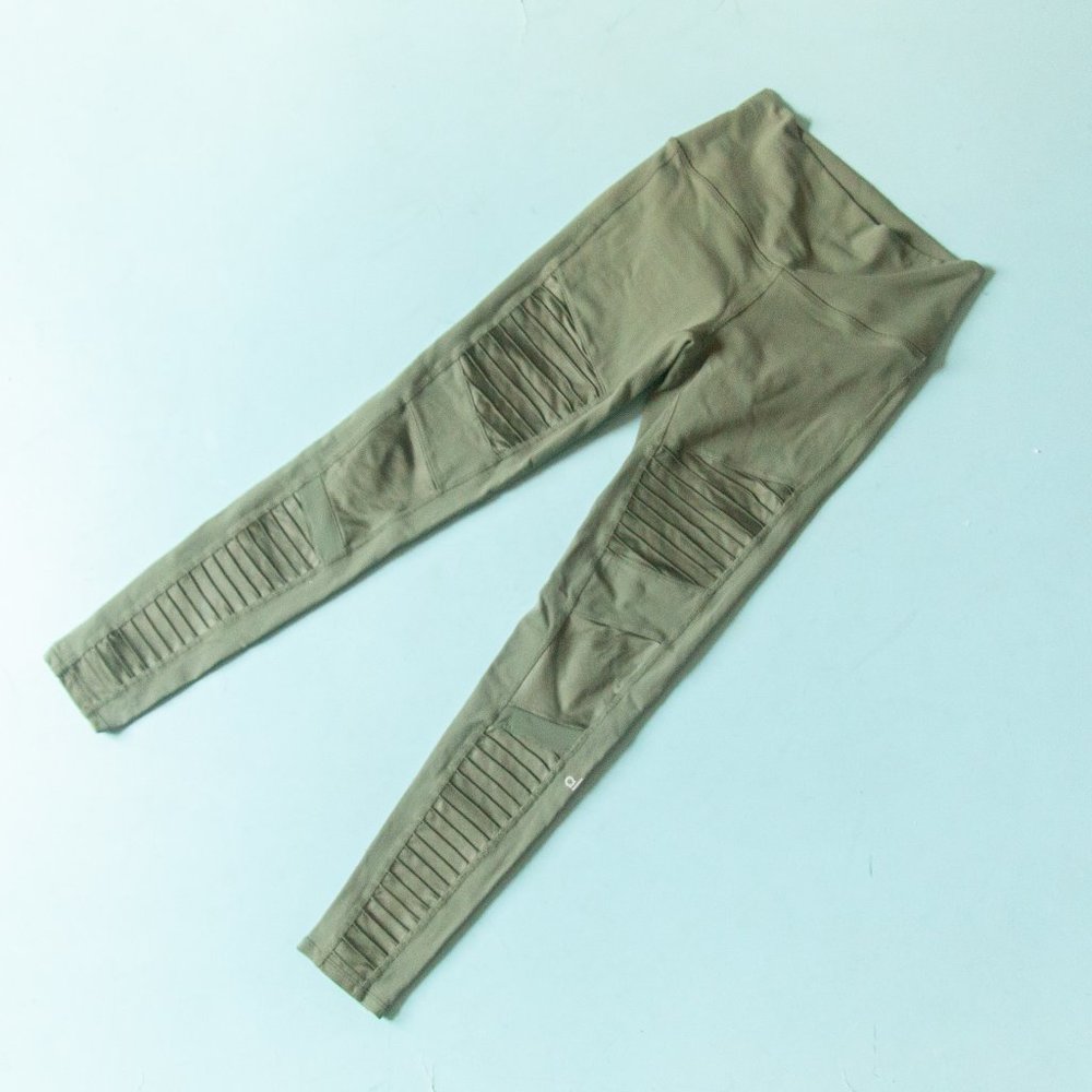 ALO Yoga Olive Green High-Waist Moto Leggings - Picture 2 of 10